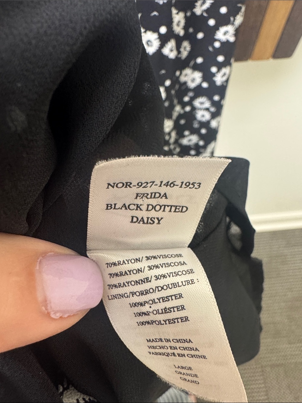 Rails Frida Black Dotted Daisy High Low Midi Dress, size L - Picture 7 of 7